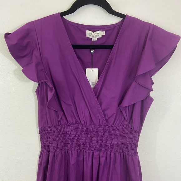 Molly Bracken Katrina Maxi Dress NWT Sz L Purple Flutter Sleeve Smocked Waist - Picture 4 of 13